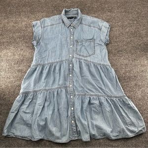 Veronica Beard Shirt Dress Womens 8 Harrow Tiered Denim Sleeveless Pearl Snap